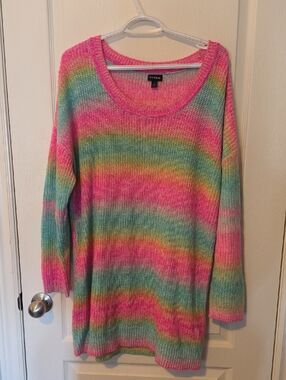 torrid Pink, Aqua & Yellow Striped Scoop Neck Sweater